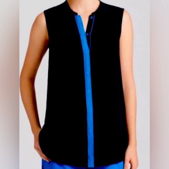 VINCE 2 Tone Navy/Blue Sleeveless Pure Silk Blouse Size XS. Excellent Condition - Picture 1 of 6